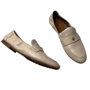 Tory Burch Womens Cream Leather Ballet Loafers Double T Accents 5.5M